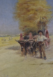 Manuel GARCIA y RODRIGUEZ. 'Carro con heno', óleo sobre tela de 45 x 26 cm.