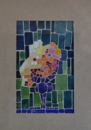 Emilio Pettoruti, VASO CON FLORES, PROYECTO DE MOSAICO, acuarela firmada. Mide: 10,5 x 6,4 cm.