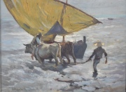 Armando Repetto, vuelta de Pescadores, óleo. Mide: 34 x 44 cm.