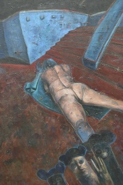 Alejandro, Boim, La Terraza, óleo firmado de 150 x 150 cm.