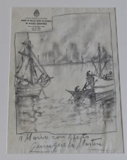 Quinquela Martin, Barcos, dibujo. Mide: 29 x 20 cm.