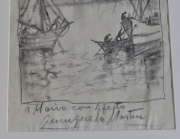 Quinquela Martin, Barcos, dibujo. Mide: 29 x 20 cm.