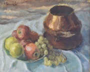 V. Carnevale 'Naturaleza muerta con frutas y cobre', óleo de 40 x 50 cm.