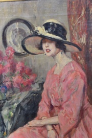 Alejandro Christophersen 'Joven con vestido rosa', óleo sobre tela de 81 x 60 cm.